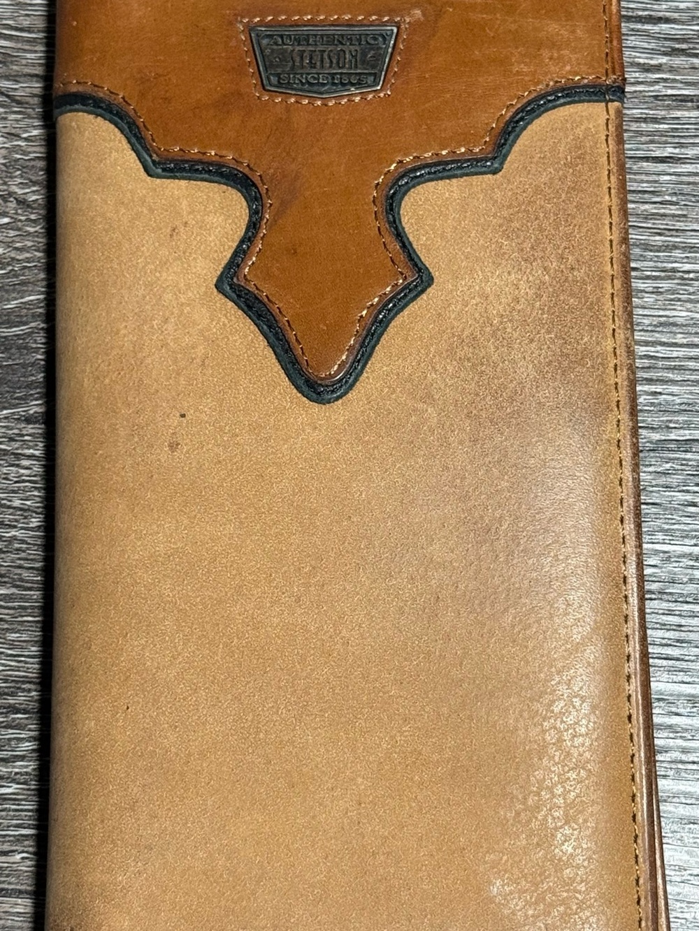 Stetson Two-Tone Brown Leather Checkbook Wallet